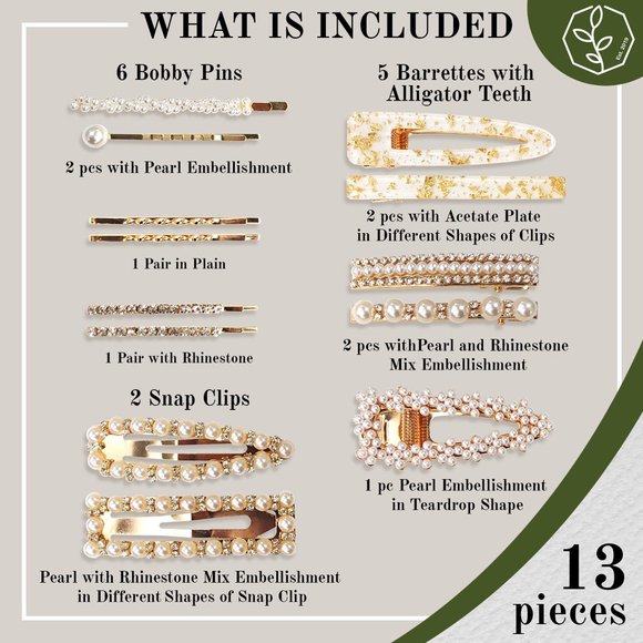 Mixed Faux Pearl/Rimstone Hair Clips Bundle - Picture 2 of 5